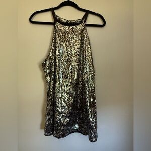 INC international concepts animal print brushed gold sequin sleeveless top